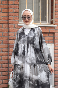 Galaksi Desenli Elbise Siyah