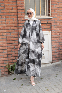 Galaksi Desenli Elbise Siyah