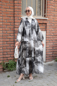 Galaksi Desenli Elbise Siyah