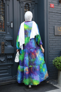 Galaksi Desenli Elbise Yeşil