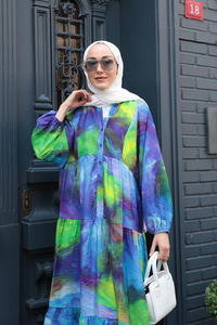 Galaksi Desenli Elbise Yeşil