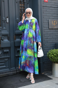 Galaksi Desenli Elbise Yeşil