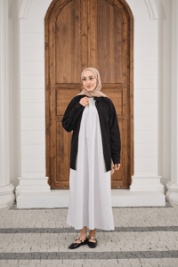 Garni Detay İçlik Elbise Beyaz