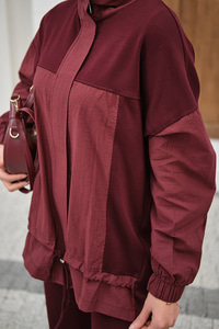 Garni Detaylı Bağcıklı Takım Bordo