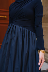 Garnili Asimetrik Elbise Lacivert