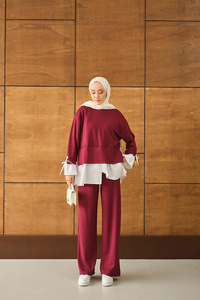 Garnili İkili Takım Bordo