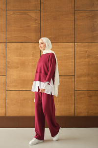 Garnili İkili Takım Bordo