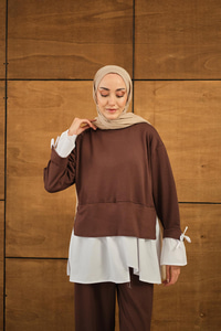 Garnili İkili Takım Kahverengi