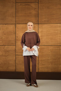 Garnili İkili Takım Kahverengi