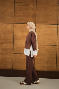 Garnili İkili Takım Kahverengi