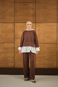 Garnili İkili Takım Kahverengi