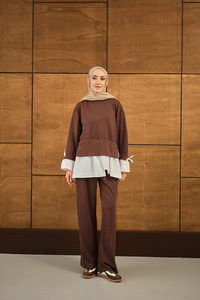 Garnili İkili Takım Kahverengi