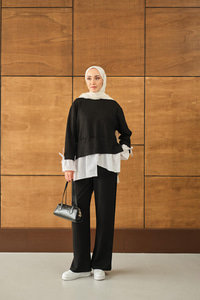 Garnili İkili Takım Siyah