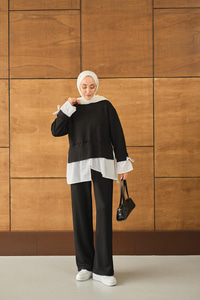 Garnili İkili Takım Siyah