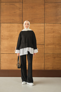 Garnili İkili Takım Siyah