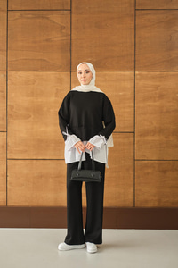 Garnili İkili Takım Siyah