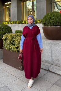 Garnili Triko Elbise Bordo