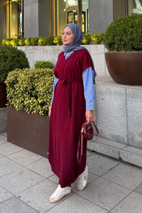 Garnili Triko Elbise Bordo