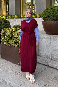 Garnili Triko Elbise Bordo