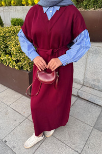 Garnili Triko Elbise Bordo