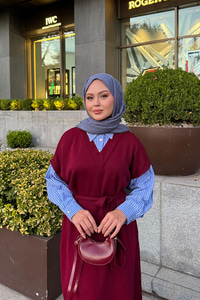 Garnili Triko Elbise Bordo