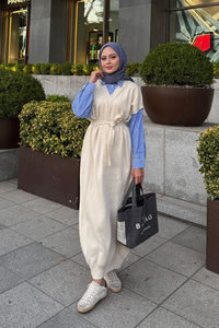 Garnili Triko Elbise Krem