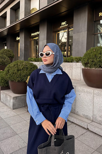 Garnili Triko Elbise Lacivert