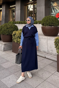 Garnili Triko Elbise Lacivert