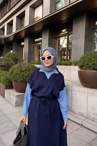 Garnili Triko Elbise Lacivert