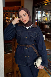 Garnili Yaka Detay Kot Takım Lacivert