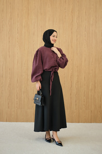 Geçirme Düğme Detay Bel Bağlamalı Gömlek Bordo