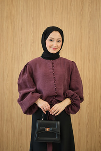 Geçirme Düğme Detay Bel Bağlamalı Gömlek Bordo