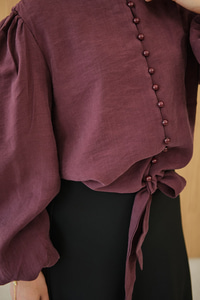 Geçirme Düğme Detay Bel Bağlamalı Gömlek Bordo