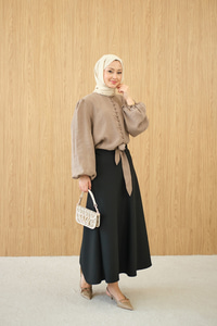 Geçirme Düğme Detay Bel Bağlamalı Gömlek Vizon