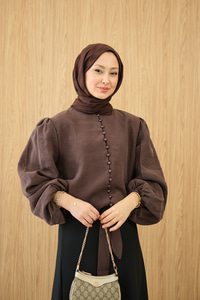 Geçirme Düğme Detay Bel Bağlamalı Gömlek Kahverengi