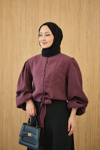 Geçirme Düğme Detay Bel Bağlamalı Gömlek Bordo