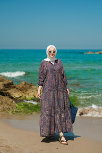 Geleneksel Desenli Elbise Siyah