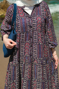 Geleneksel Desenli Elbise Siyah