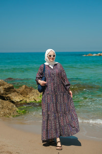 Geleneksel Desenli Elbise Siyah