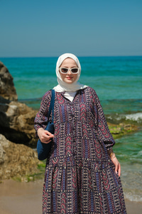 Geleneksel Desenli Elbise Siyah