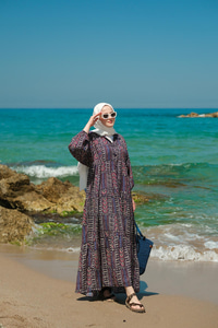 Geleneksel Desenli Elbise Siyah