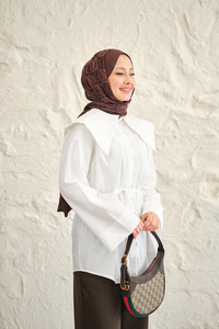 Gemici Yaka Bel Bağlamalı Gömlek Beyaz