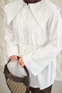 Gemici Yaka Bel Bağlamalı Gömlek Beyaz