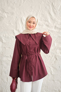 Gemici Yaka Bel Bağlamalı Gömlek Bordo