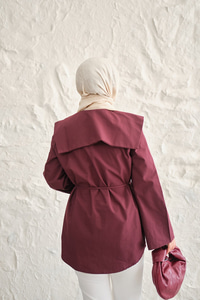Gemici Yaka Bel Bağlamalı Gömlek Bordo