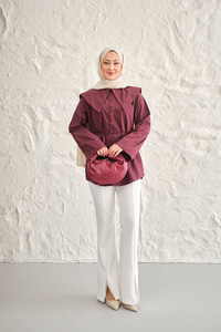 Gemici Yaka Bel Bağlamalı Gömlek Bordo