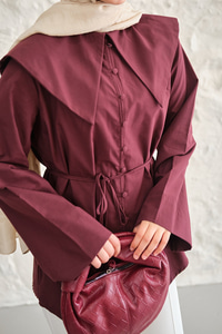 Gemici Yaka Bel Bağlamalı Gömlek Bordo