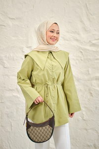 Gemici Yaka Bel Bağlamalı Gömlek Fıstık Yeşil