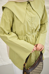 Gemici Yaka Bel Bağlamalı Gömlek Fıstık Yeşil