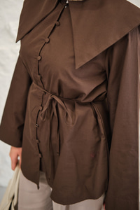 Gemici Yaka Bel Bağlamalı Gömlek Kahverengi